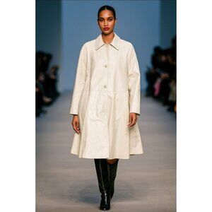 Vintage Elegance Couture Genuine Leather Coat White Made in USA Long Sleeve